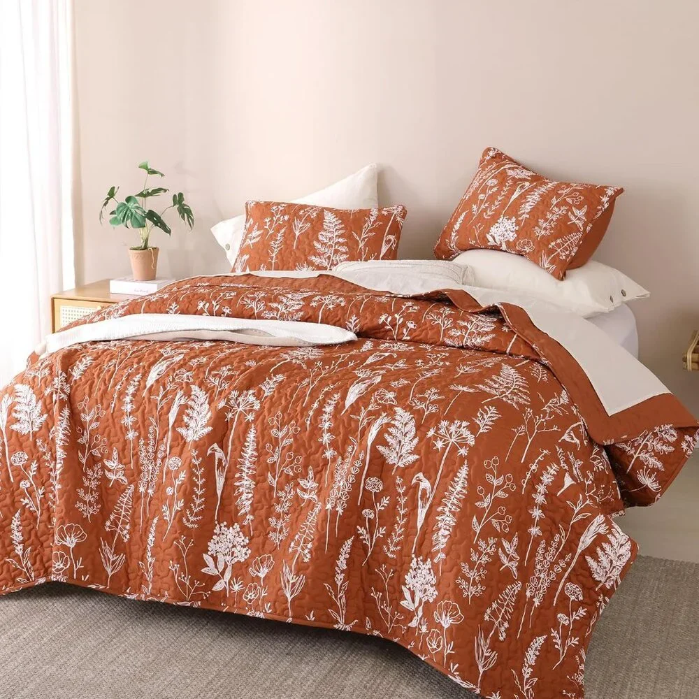 New Quilts Queen Size Floral Bed Spread Terracotta Quilts Queen Size